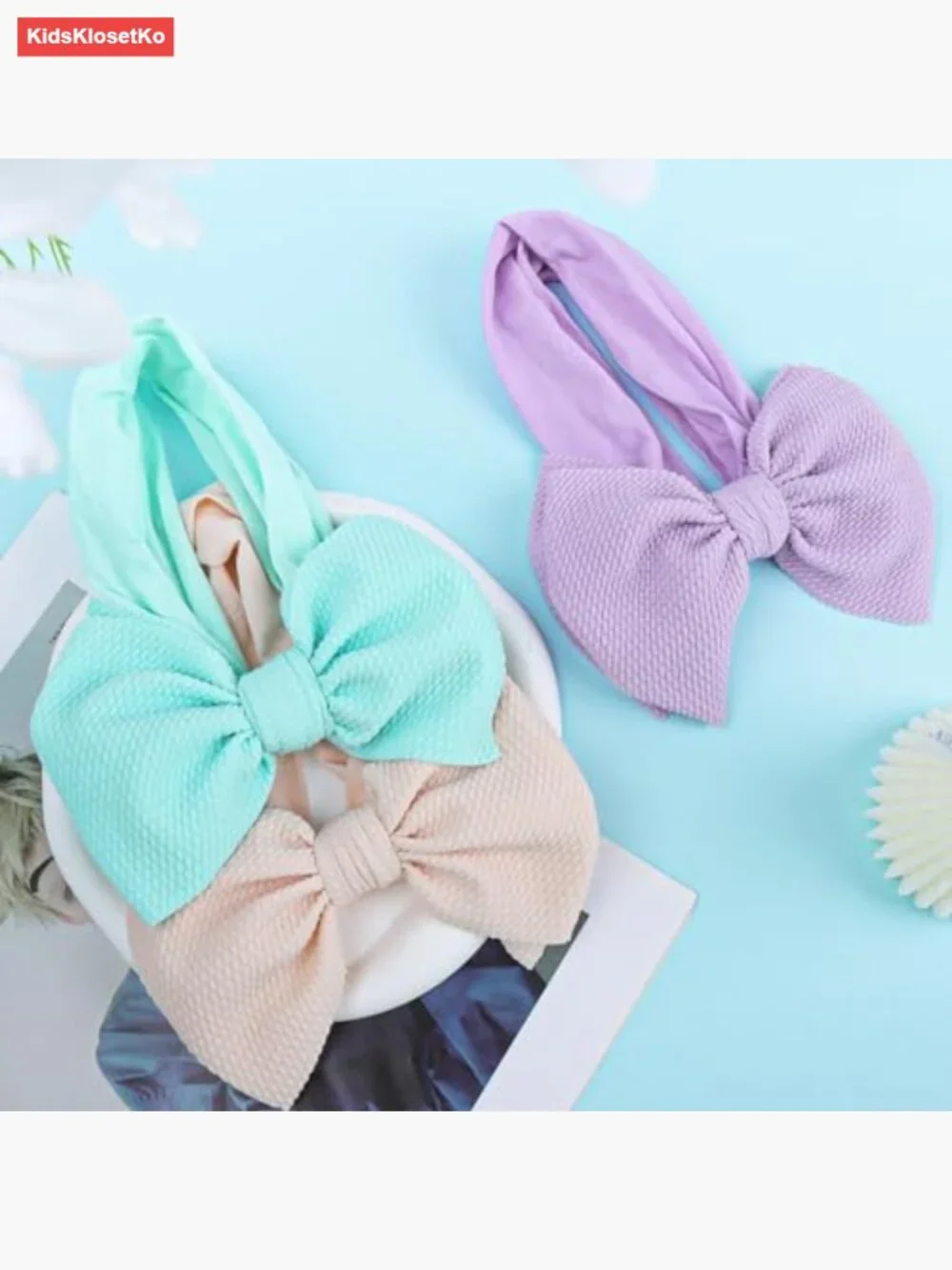 Waffle Big Bows Headbands for Baby Girls 3 Pack